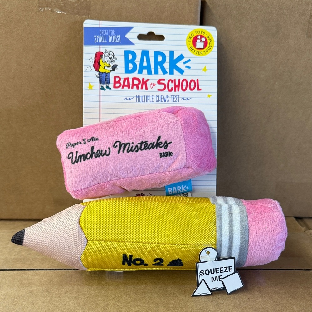 Bark - Bark to School Dog Toy Set - Pink and Yellow